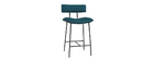 Tabouret de bar en velours bleu p&eacute;trole et m&eacute;tal H65 cm GOTHAM