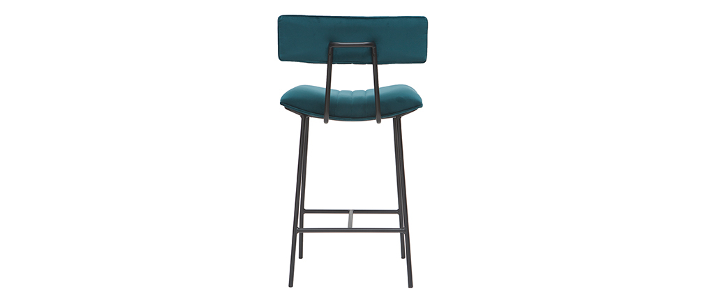 Tabouret de bar en velours bleu p�trole et m�tal H65 cm GOTHAM
