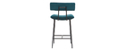 Tabouret de bar en velours bleu p&eacute;trole et m&eacute;tal H65 cm GOTHAM
