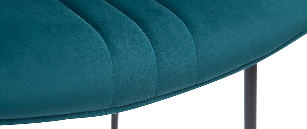 Tabouret de bar en velours bleu p�trole et m�tal H65 cm GOTHAM