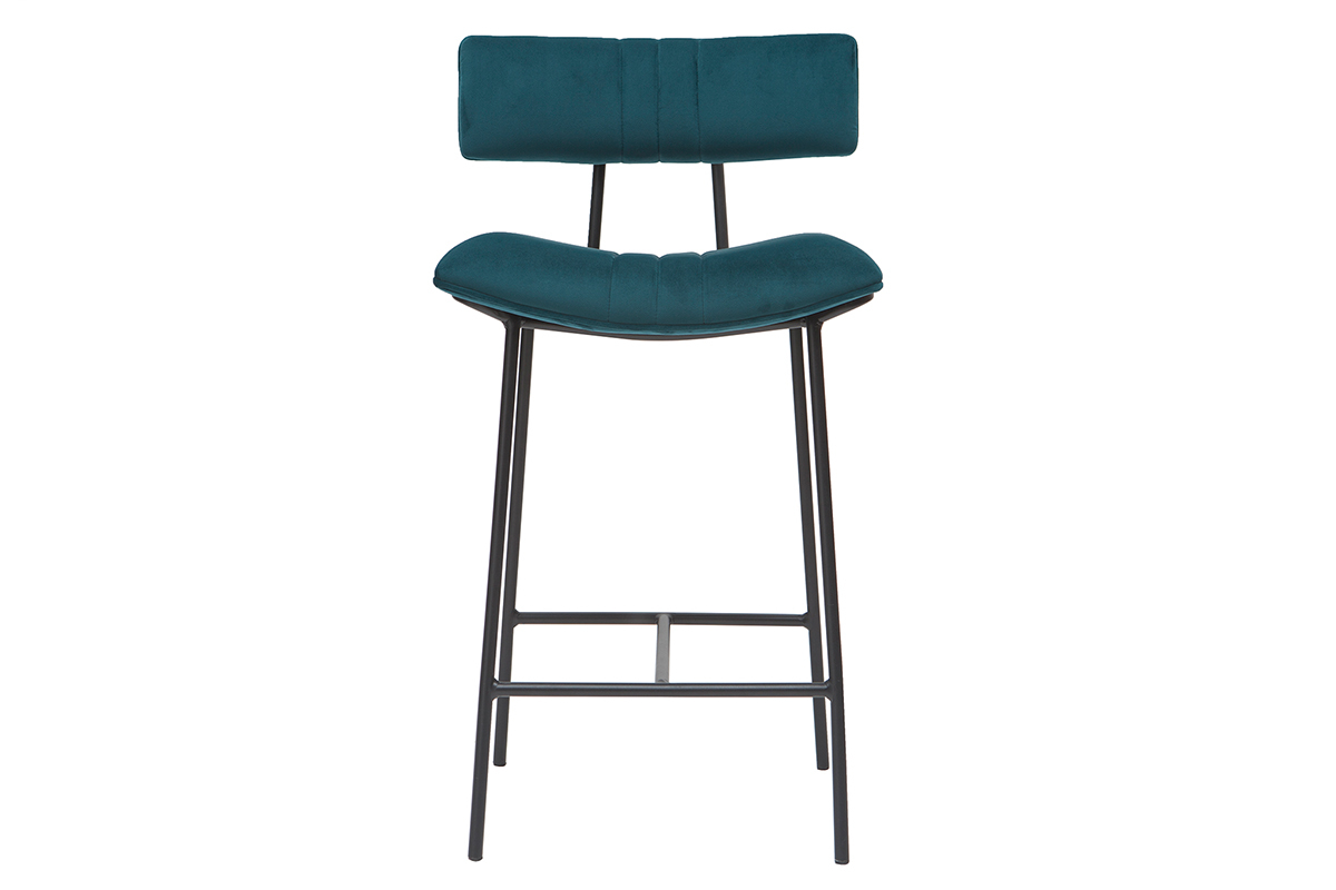 Tabouret de bar en velours bleu ptrole et mtal H65 cm GOTHAM