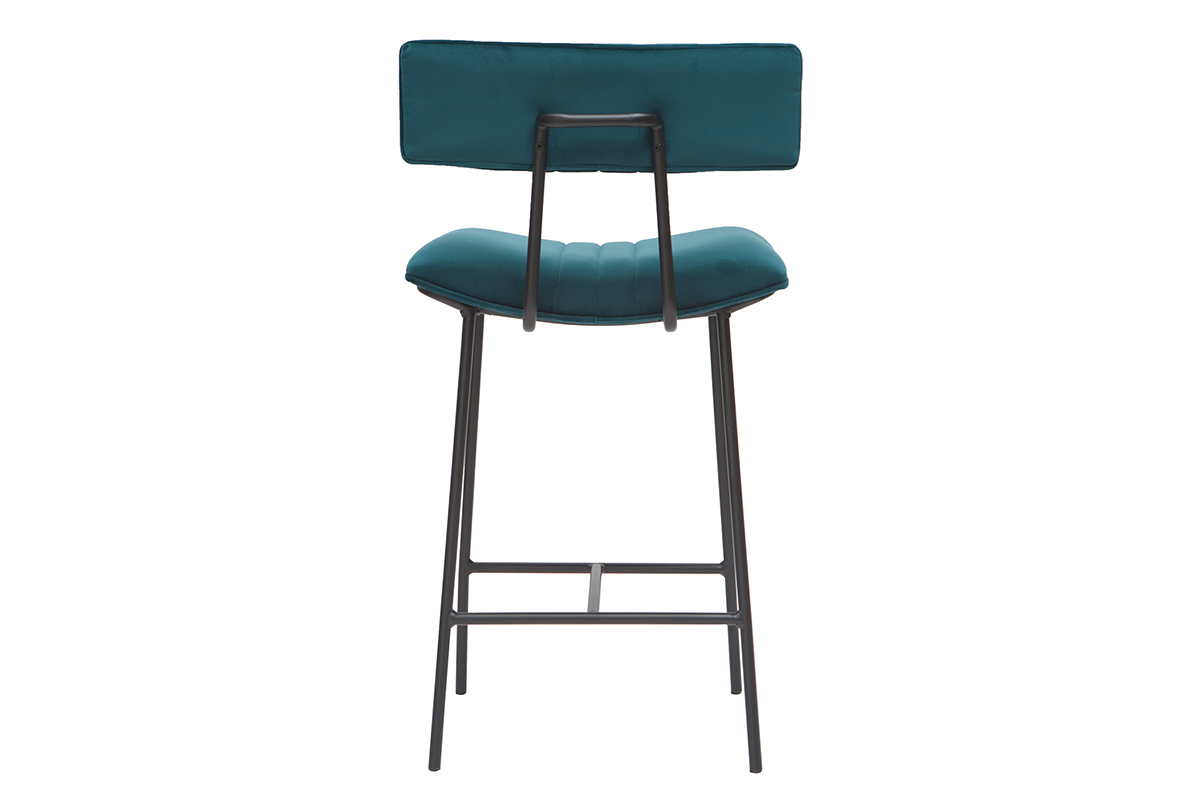 Tabouret de bar en velours bleu ptrole et mtal H65 cm GOTHAM