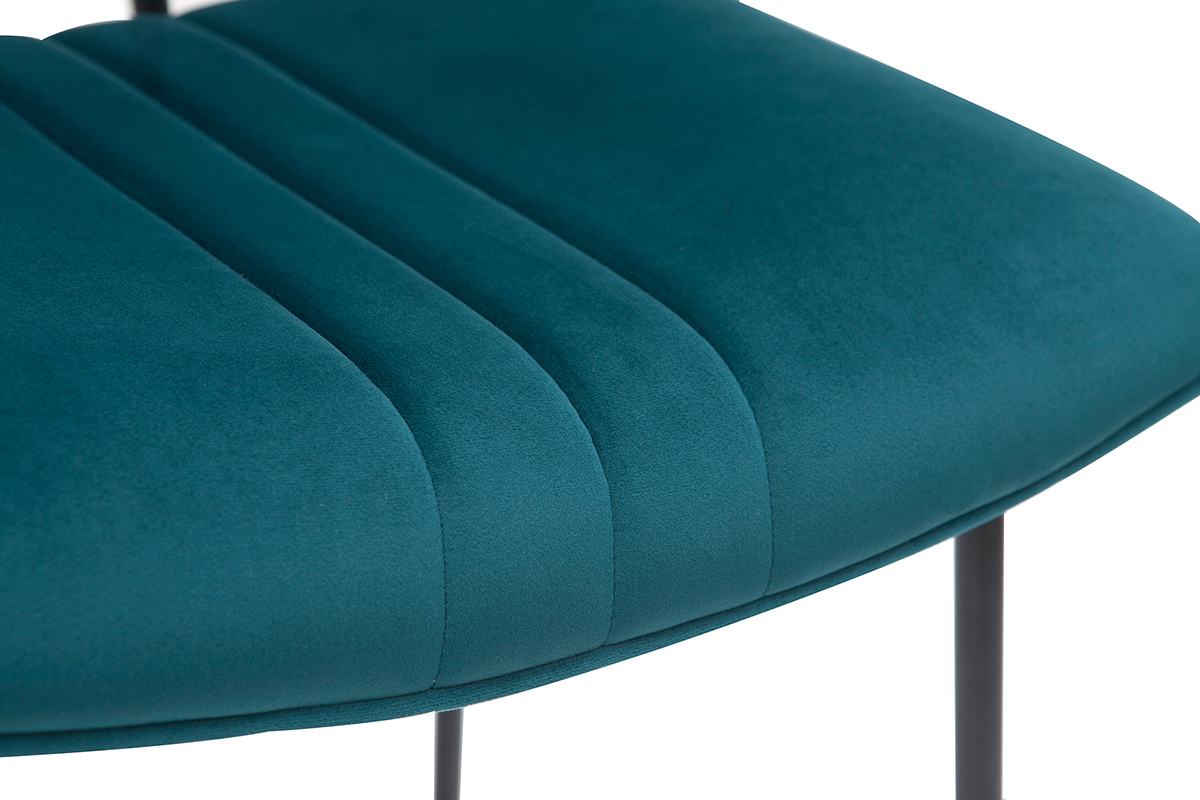 Tabouret de bar en velours bleu ptrole et mtal H65 cm GOTHAM
