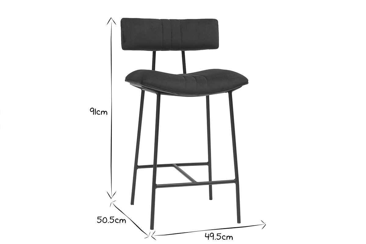 Tabouret de bar en velours bleu ptrole et mtal H65 cm GOTHAM