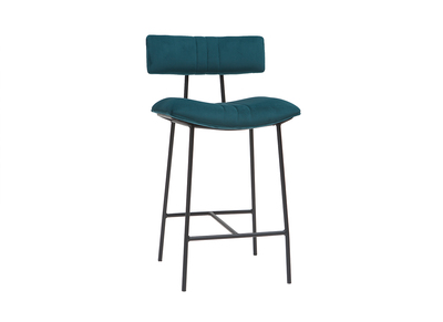 Tabouret de bar en velours bleu p&eacute;trole et m&eacute;tal H65 cm GOTHAM