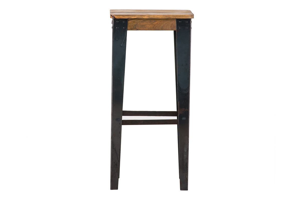 Tabouret de bar industriel acier et bois manguier massif  MADISON