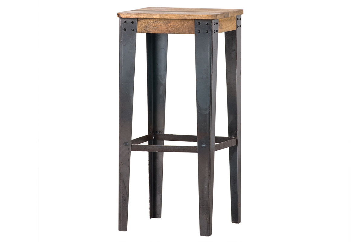 Tabouret de bar industriel acier et bois manguier massif  MADISON