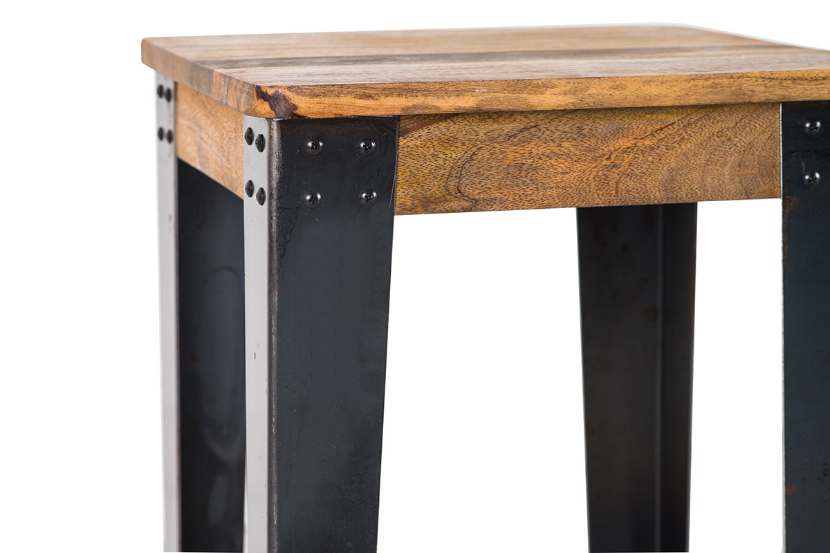 Tabouret de bar industriel acier et bois manguier massif  MADISON