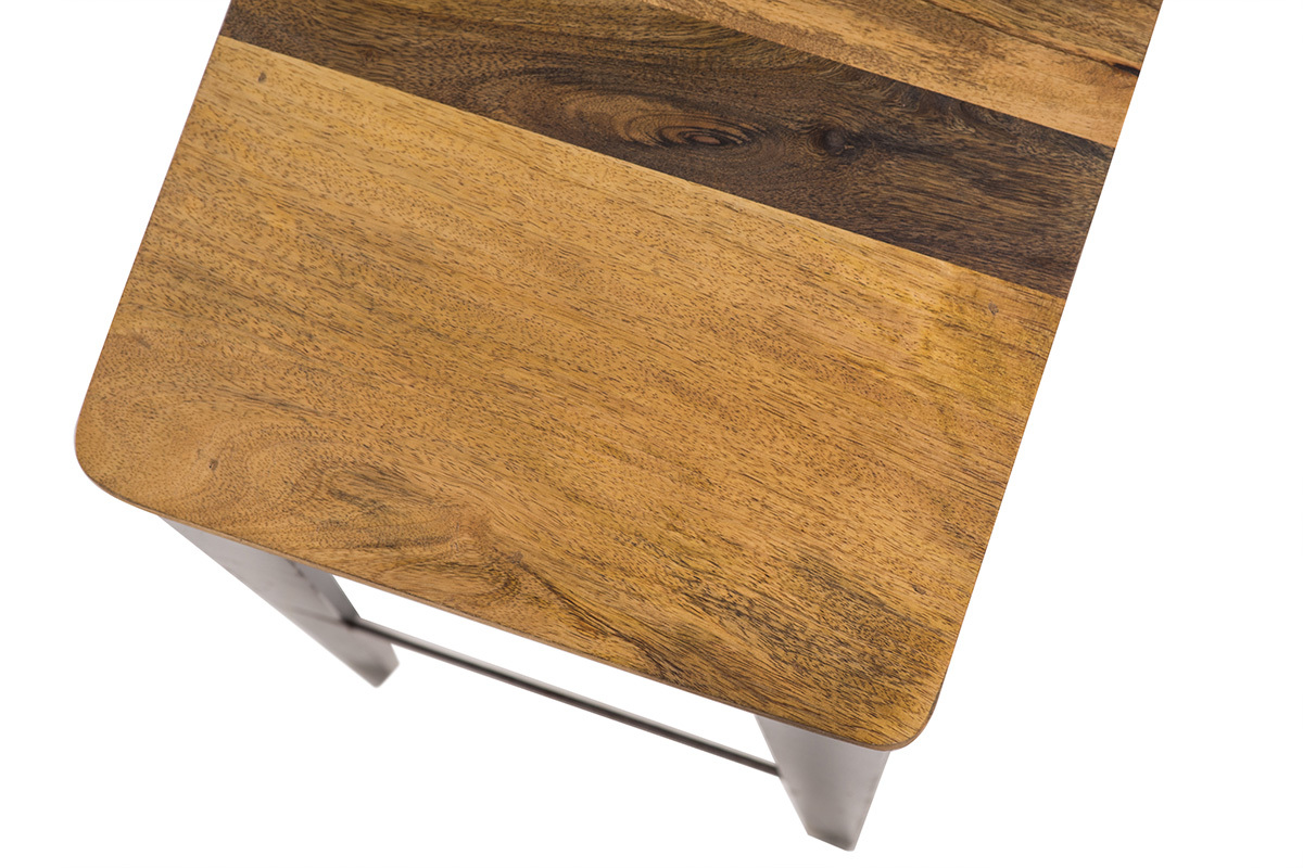 Tabouret de bar industriel acier et bois manguier massif  MADISON