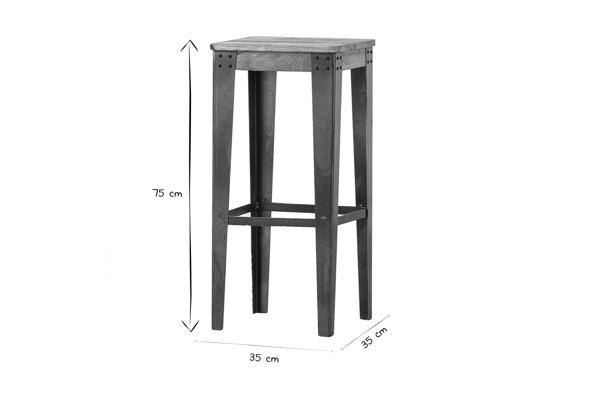 Tabouret de bar industriel acier et bois manguier massif  MADISON