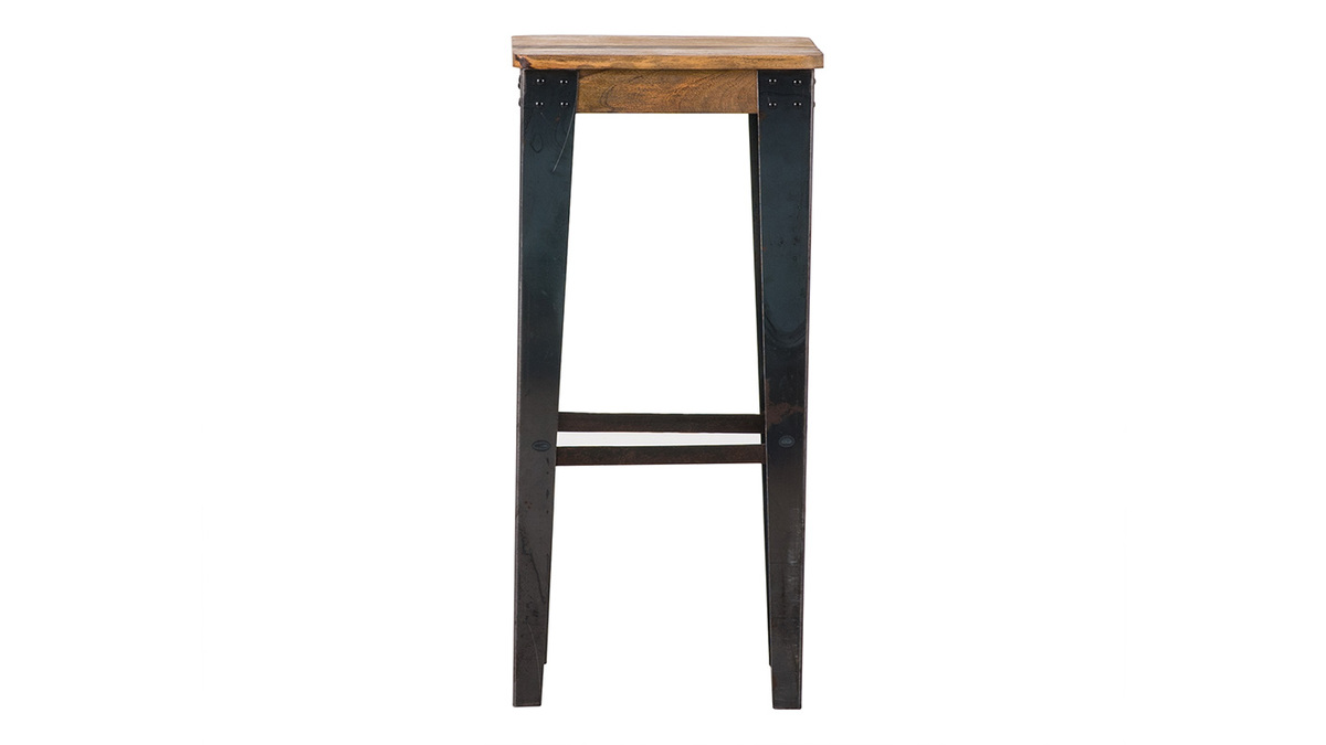 Tabouret de bar industriel acier et manguier massif H75 cm MADISON