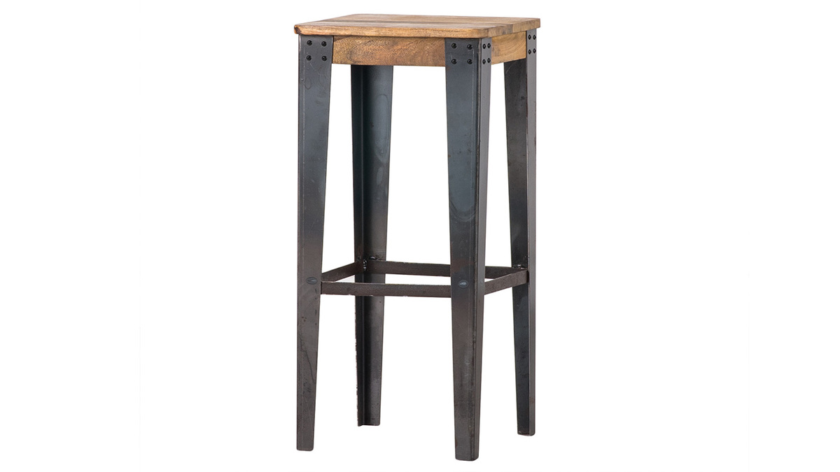 Tabouret de bar industriel acier et manguier massif H75 cm MADISON