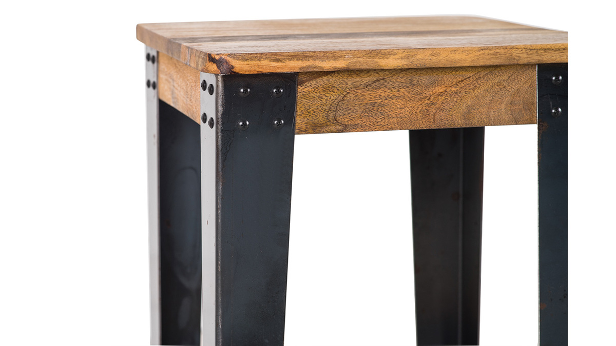 Tabouret de bar industriel acier et manguier massif H75 cm MADISON