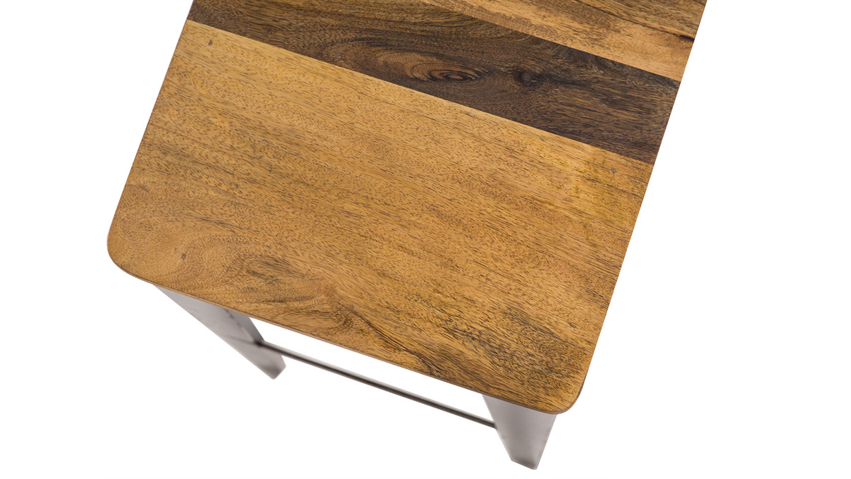 Tabouret de bar industriel acier et manguier massif H75 cm MADISON