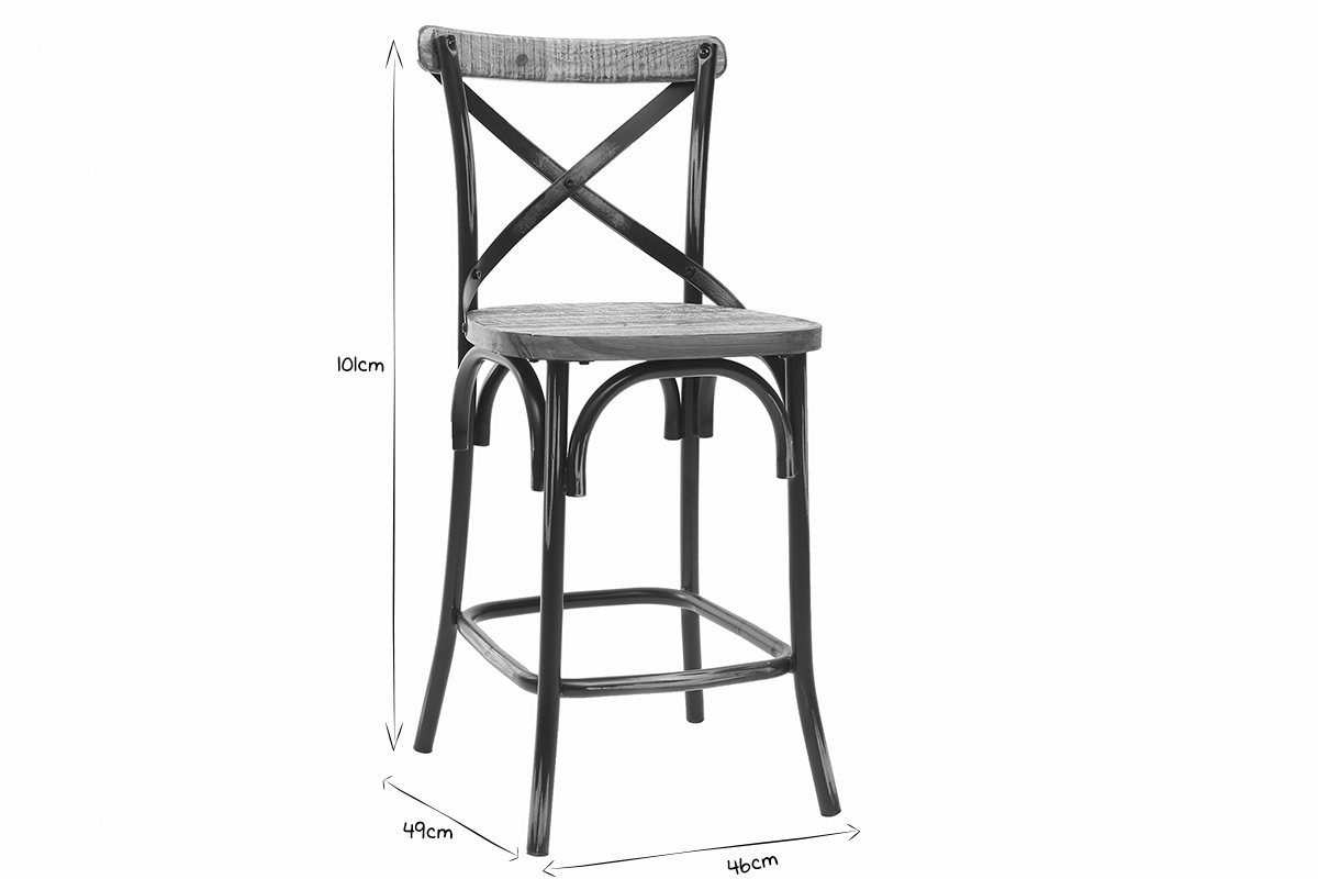 Tabouret de bar industriel en bois et m�tal noir 65 cm JAKE