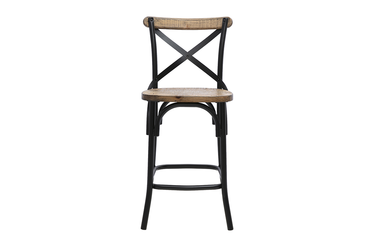 Tabouret de bar industriel en bois et m�tal noir 65 cm JAKE