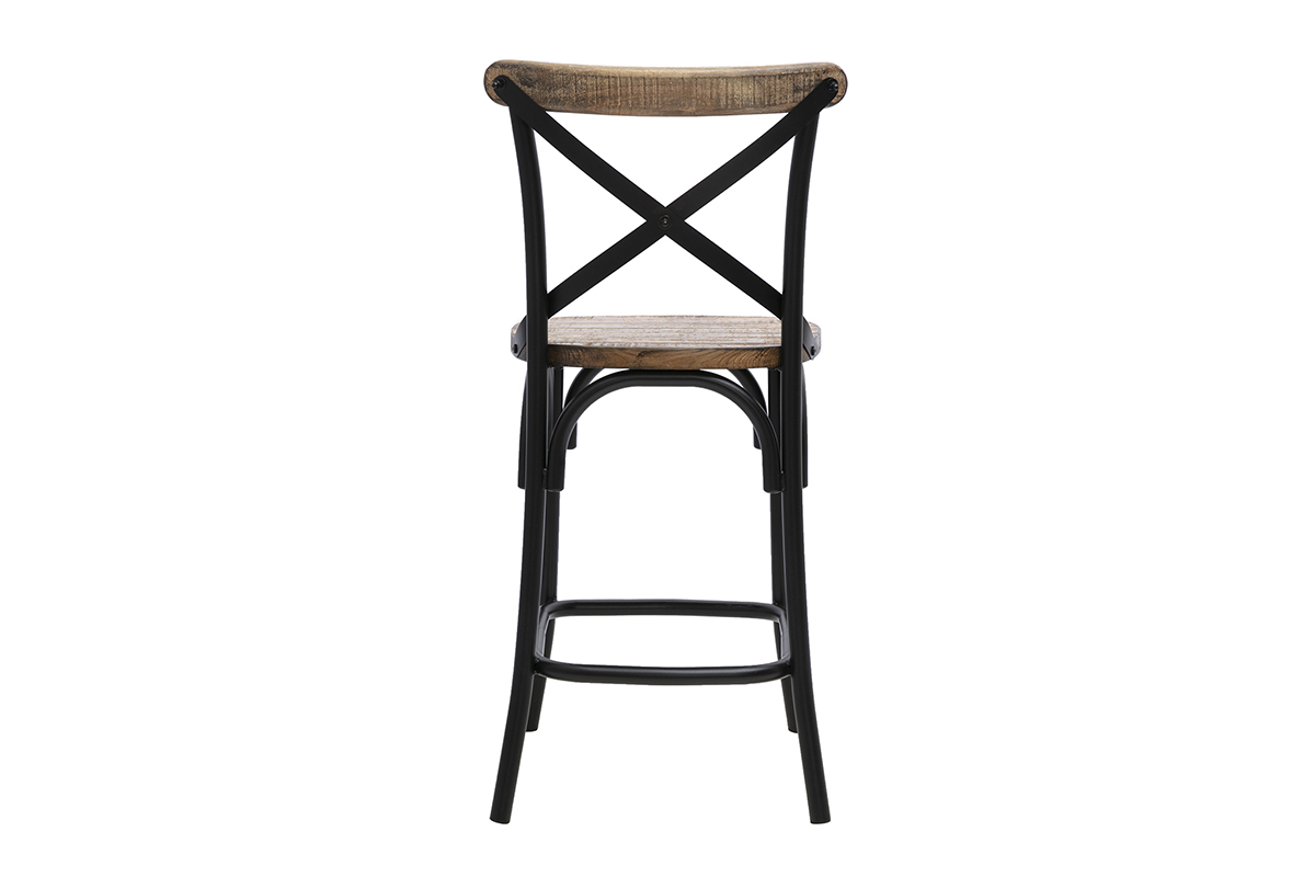 Tabouret de bar industriel en bois et m�tal noir 65 cm JAKE