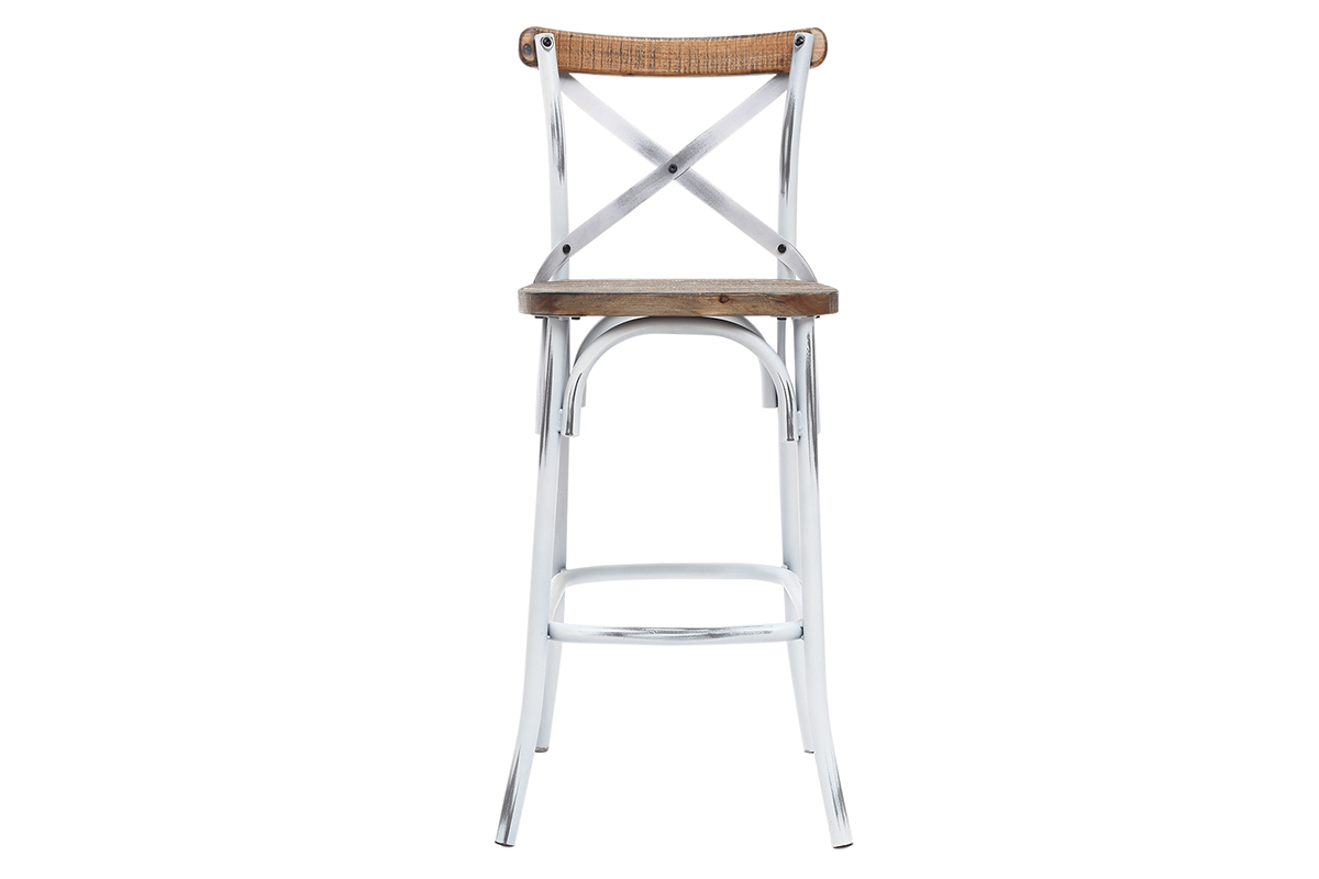 Tabouret de bar industriel en bois et mtal vieilli blanc 75 cm JAKE