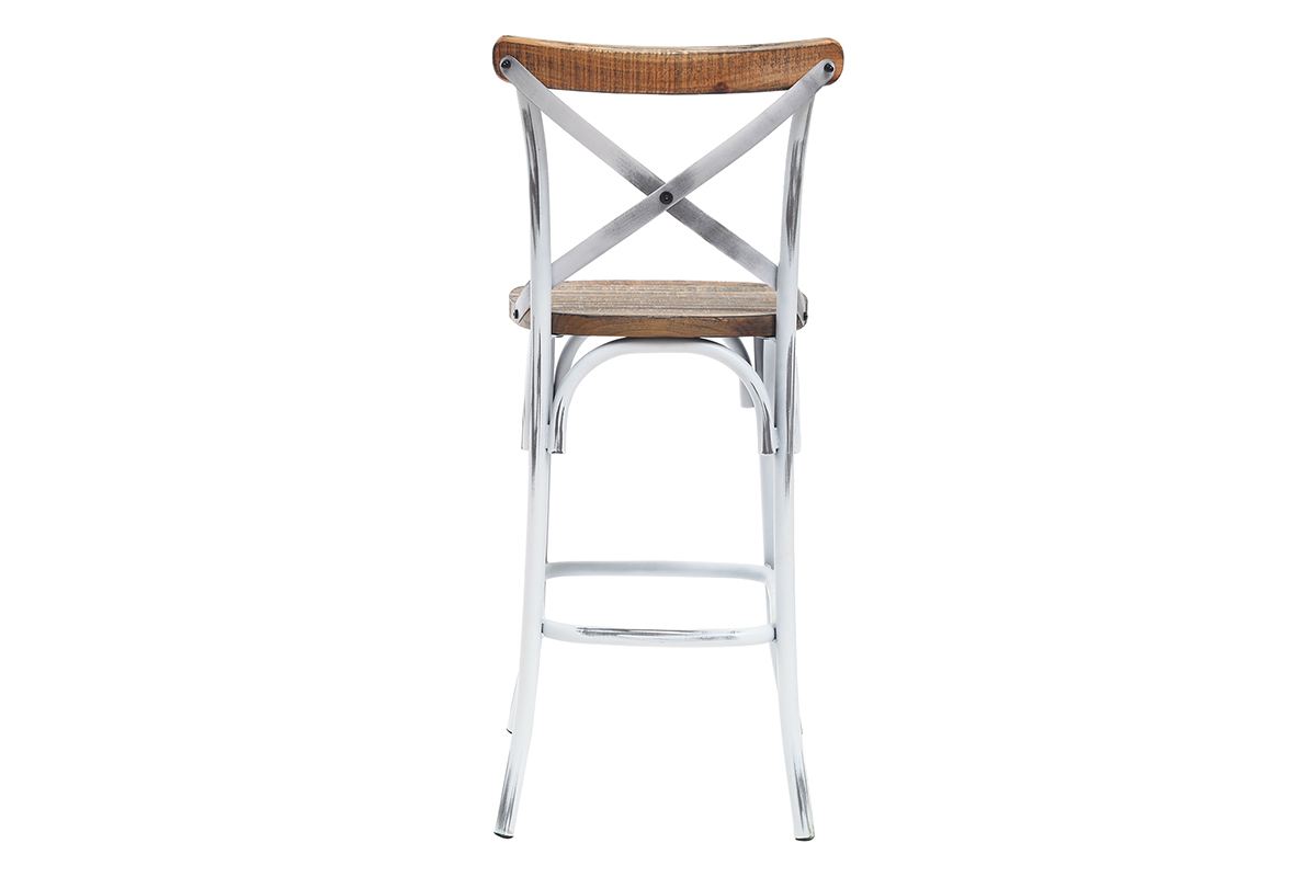 Tabouret de bar industriel en bois et mtal vieilli blanc 75 cm JAKE