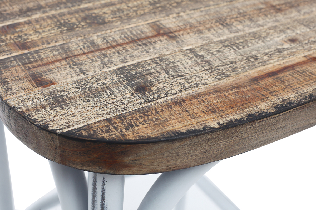 Tabouret de bar industriel en bois et mtal vieilli blanc 75 cm JAKE