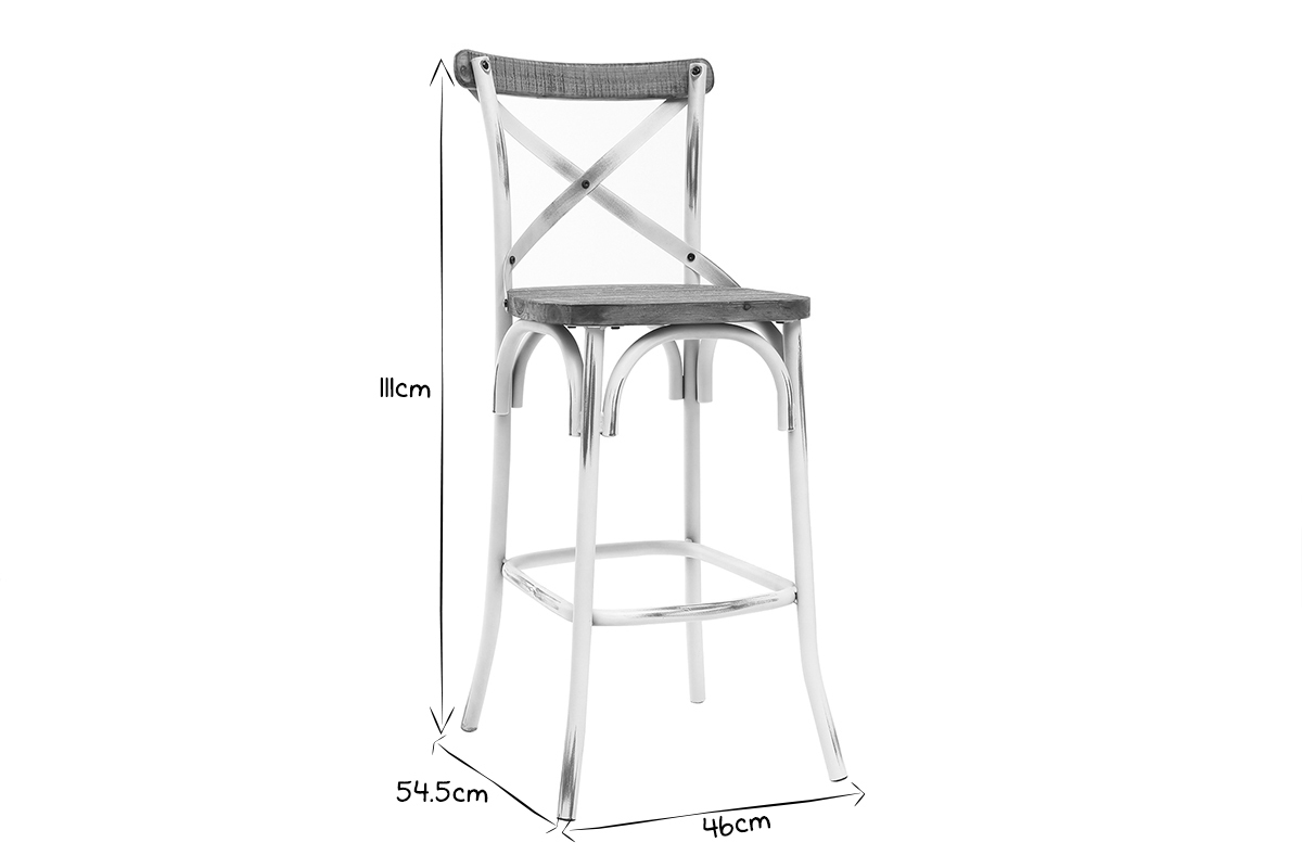 Tabouret de bar industriel en bois et mtal vieilli blanc 75 cm JAKE