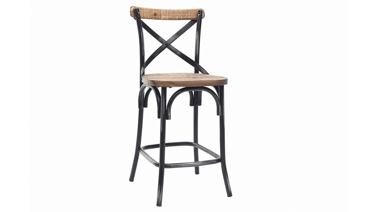 Tabouret de bar industriel en bois et mtal vieilli noir 65 cm JAKE