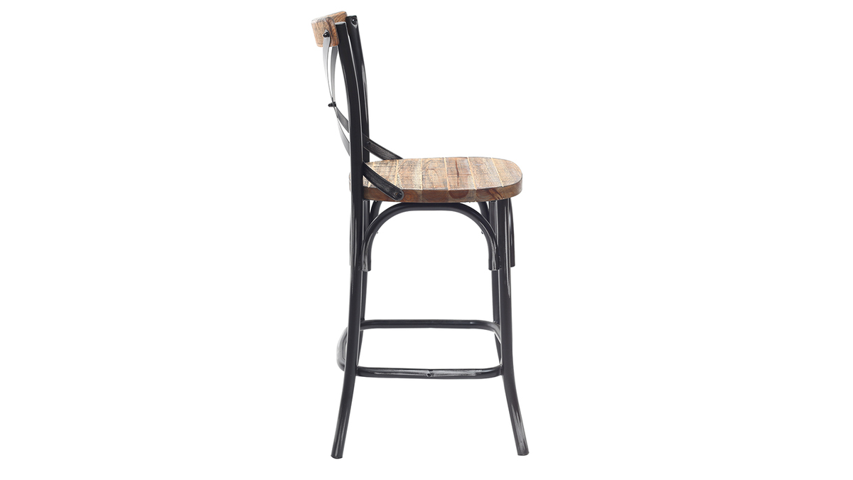 Tabouret de bar industriel en bois et mtal vieilli noir 65 cm JAKE