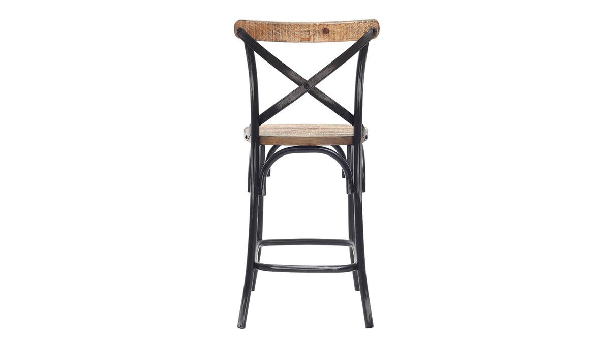 Tabouret de bar industriel en bois et mtal vieilli noir 65 cm JAKE