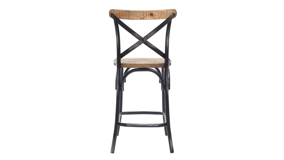 Tabouret de bar industriel en bois et mtal vieilli noir 65 cm JAKE