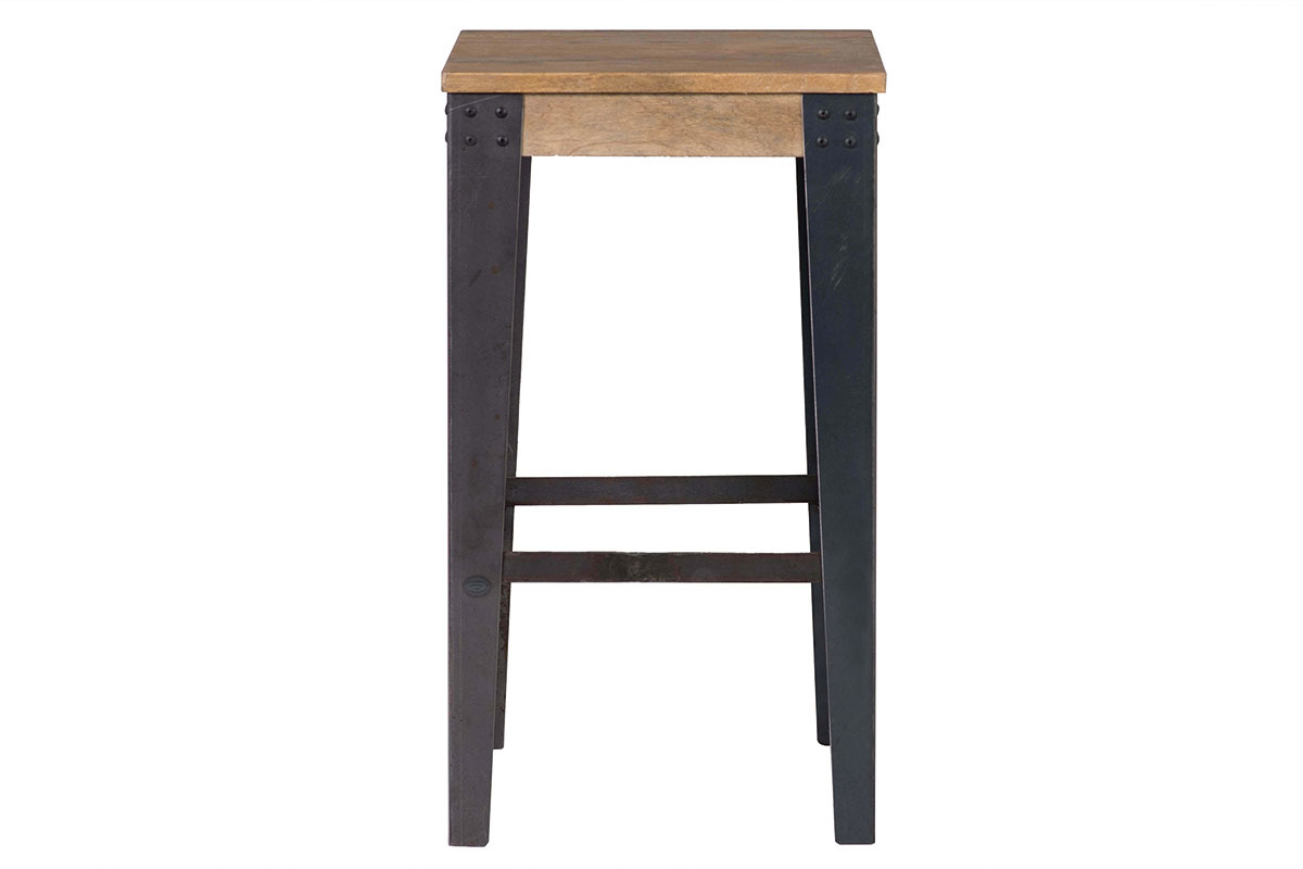 Tabouret de bar industriel mtal et bois manguier massif  MADISON