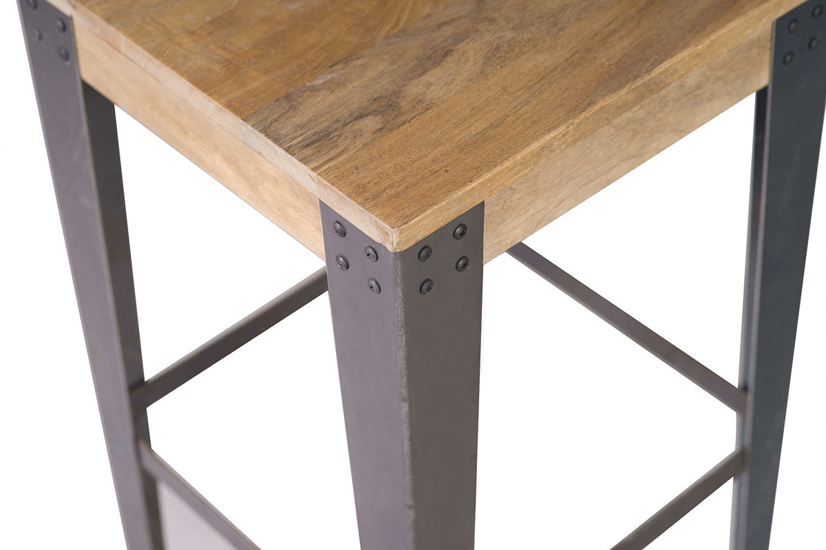 Tabouret de bar industriel mtal et bois manguier massif  MADISON