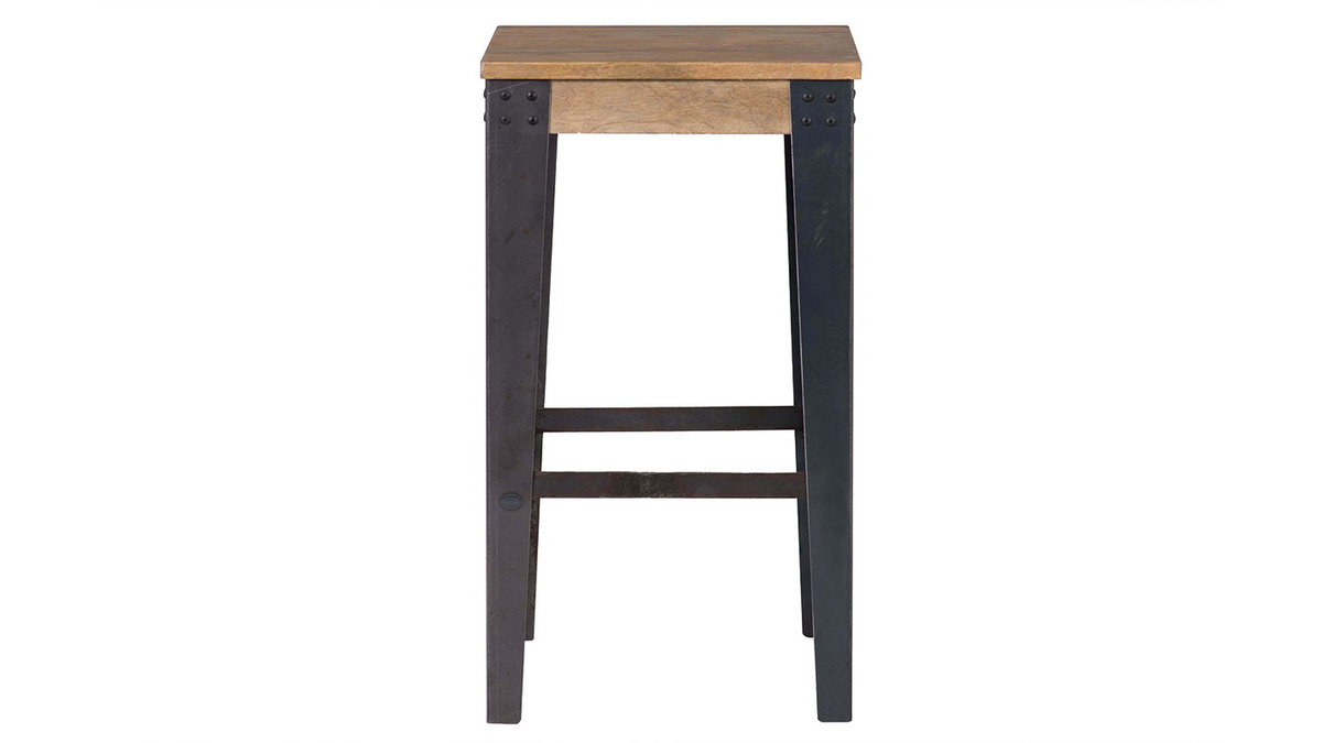 Tabouret de bar industriel mtal et manguier massif H65 cm MADISON