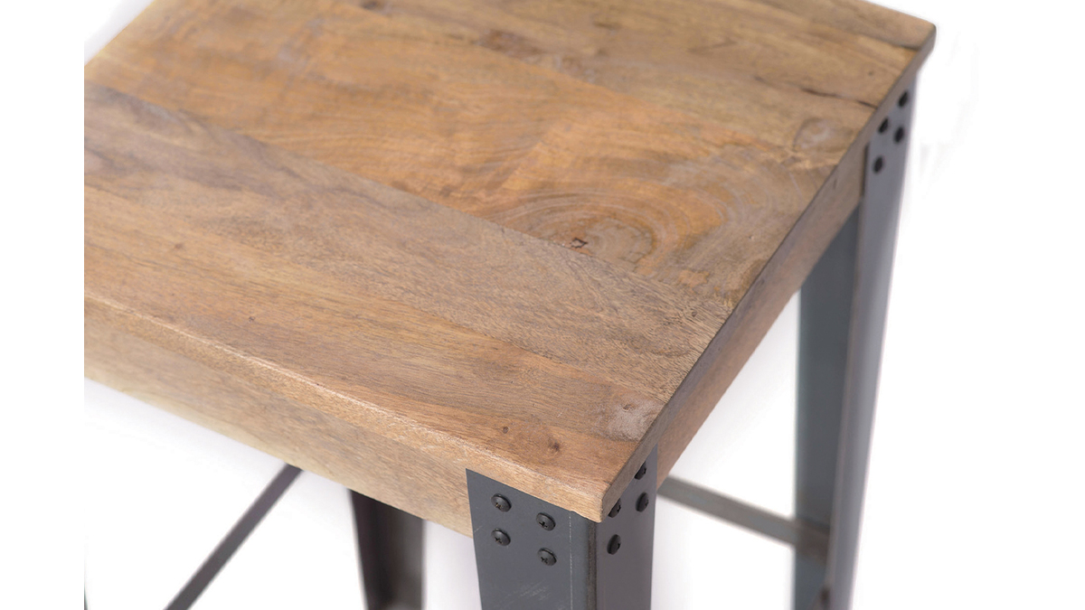 Tabouret de bar industriel mtal et manguier massif H65 cm MADISON