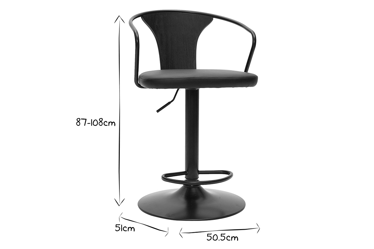 Tabouret de bar industriel noir r�glable pivotant 360� BECKETT