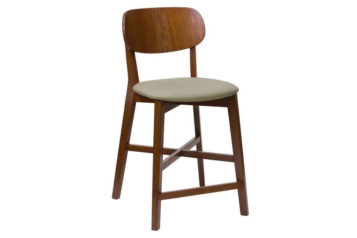 Tabouret de bar noyer et assise marron glac H65 cm LUCIA