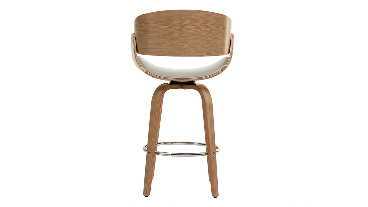 Tabouret de bar pivotant blanc et bois clair 65 cm BENT