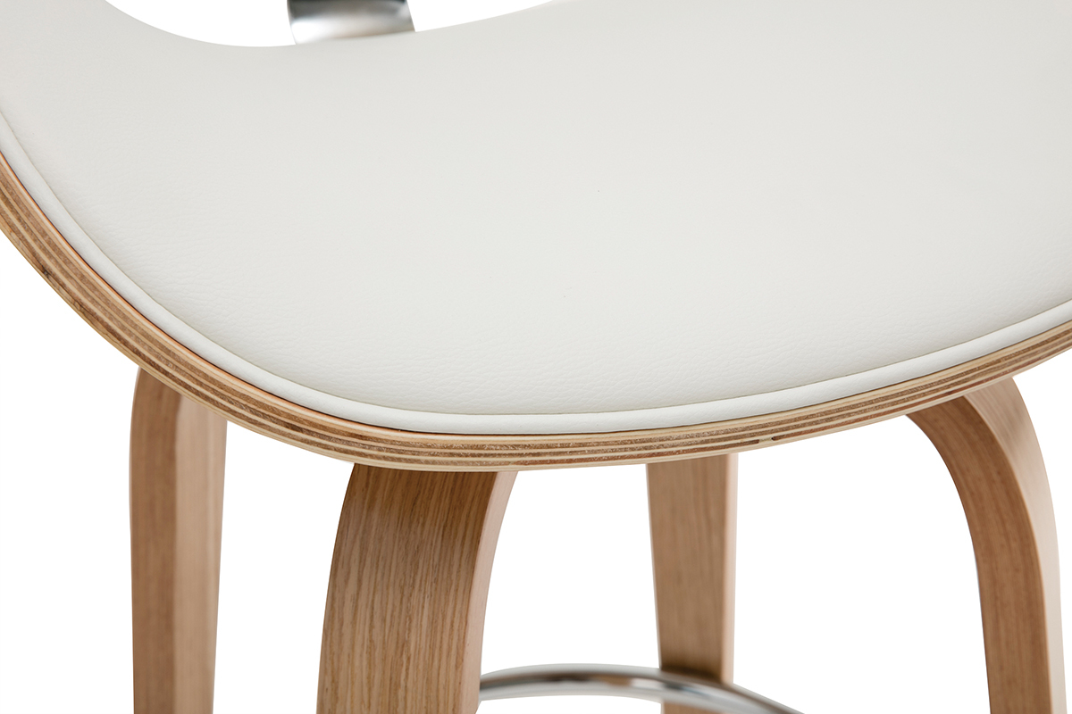 Tabouret de bar pivotant blanc et bois clair 65 cm pivotant 360 WALNUT