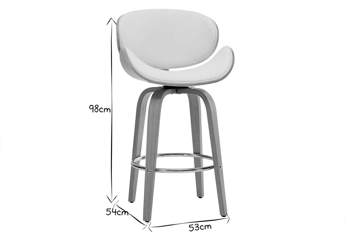 Tabouret de bar pivotant blanc et bois clair 65 cm pivotant 360� WALNUT