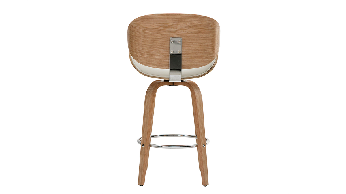 Tabouret de bar pivotant blanc et bois clair 65 cm WALNUT