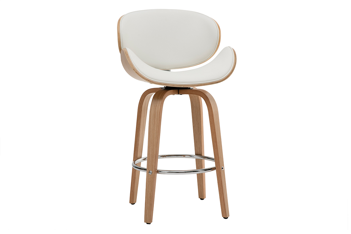 Tabouret de bar pivotant blanc et bois clair  WALNUT