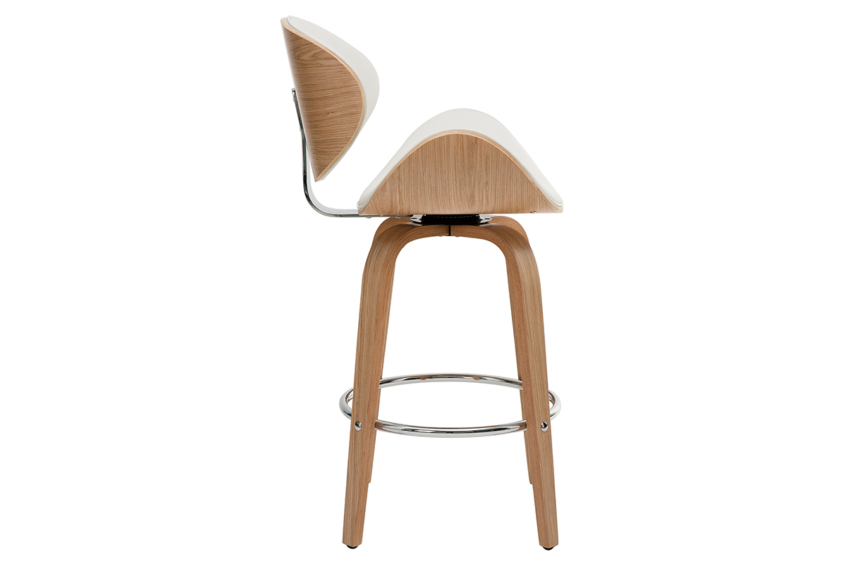Tabouret de bar pivotant blanc et bois clair  WALNUT