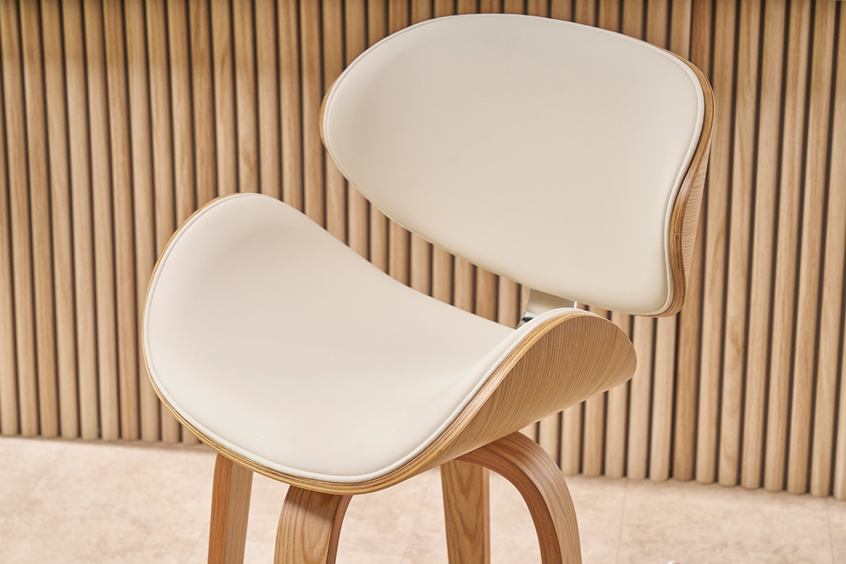 Tabouret de bar pivotant blanc et bois clair  WALNUT