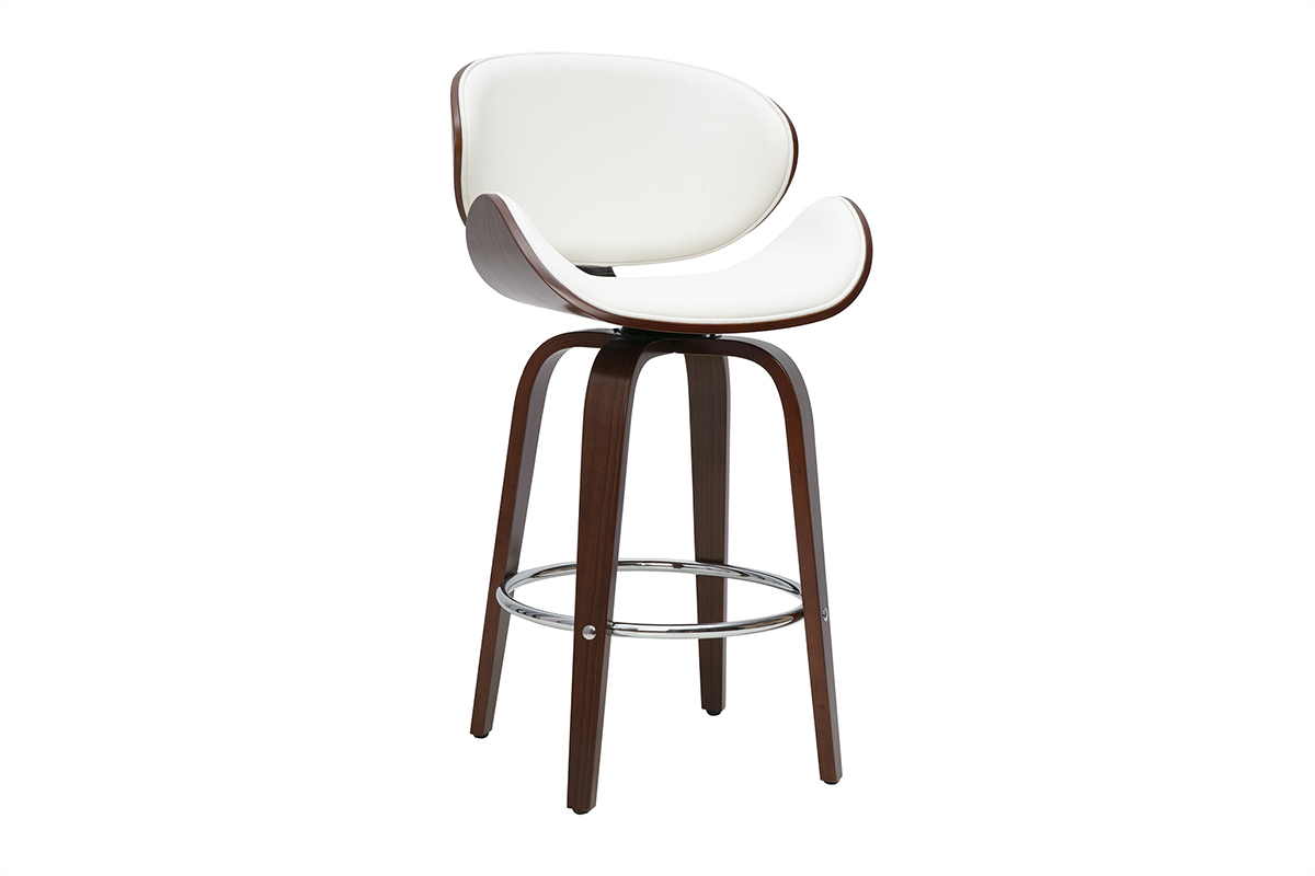 Tabouret de bar pivotant blanc et bois fonc 65 cm WALNUT