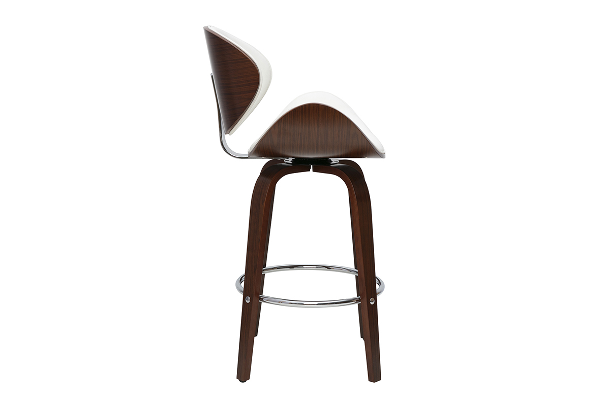 Tabouret de bar pivotant blanc et bois fonc 65 cm WALNUT