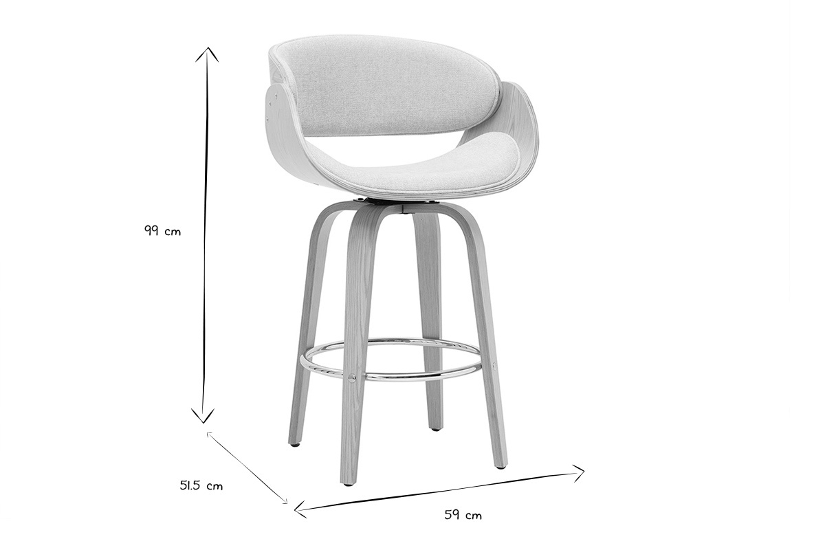Tabouret de bar pivotant en tissu effet velours textur� beige et bois clair H69 cm BENT