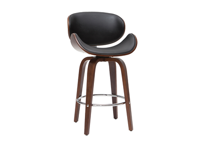 Tabouret de bar pivotant noir et bois foncé 65 cm WALNUT