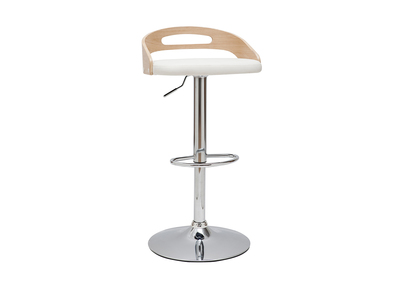 Tabouret de bar réglable design blanc et bois clair MANO