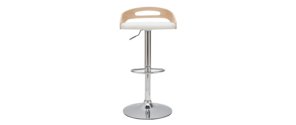 Tabouret de bar r�glable design bois clair et blanc MANO