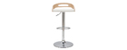 Tabouret de bar r&eacute;glable design bois clair et blanc MANO
