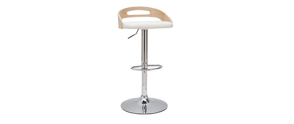 Tabouret de bar r�glable design bois clair et blanc MANO